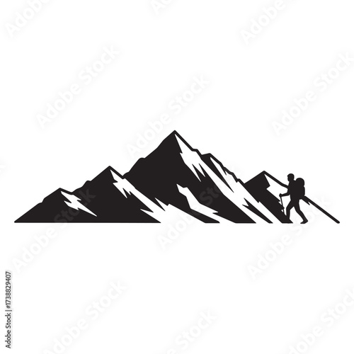 Silhouette Of Hiker Ascending Mountain Peak climbing