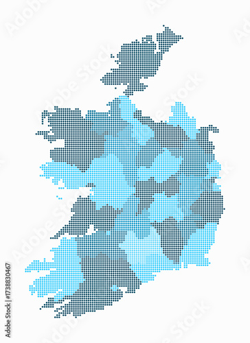 Ireland dotted map. Digital style map of the country on white background. Ireland shape with circle dots. Colored dots style. Small size circles. Plain vector illustration.