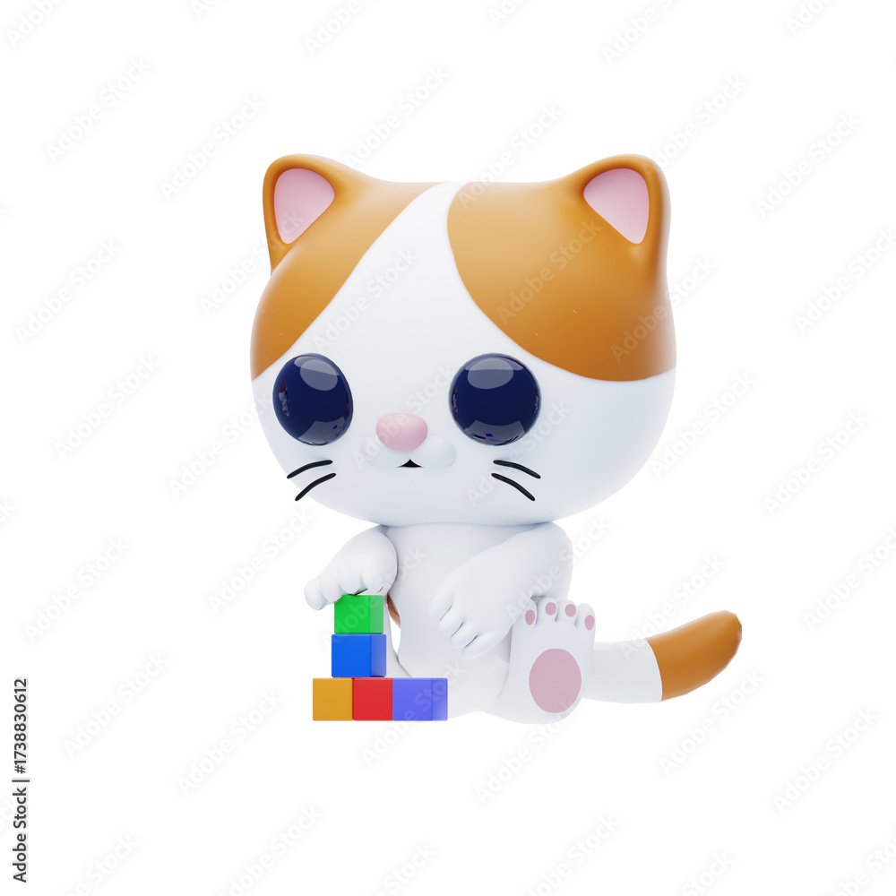 Obraz premium Cat Character stacking toy blocks 3D Illustration.