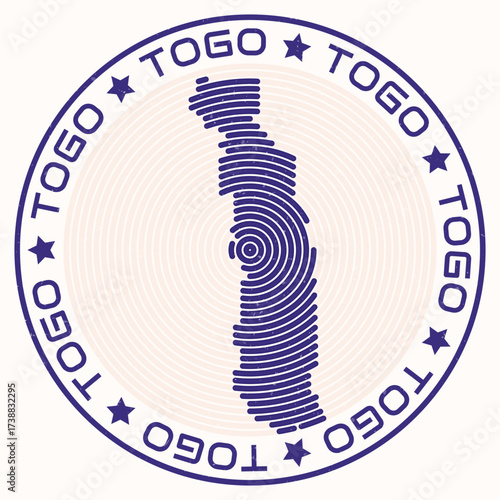 Togo map with round title. Country shape rings. Togo text around the country boundary shape. Vibrant vector illustration.