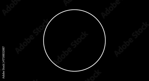 A simple, white outline circle centered against a solid black background.