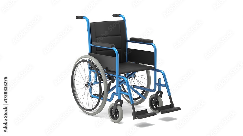 Fototapeta premium Empty blue wheelchair isolated on white background