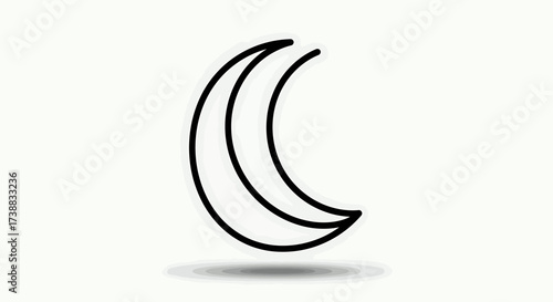 A simple, minimalist illustration featuring a crescent moon outline with a subtle shadow.