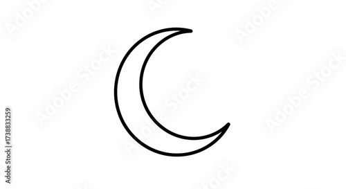 Crescent moon illustration, a simple black outline against a white background, depicting a celestial phase.