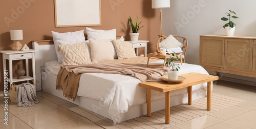 Wallpaper Mural Interior of cozy bedroom with big bed, wooden bench and tables Torontodigital.ca