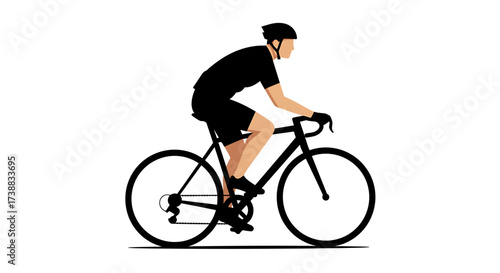 Silhouette of a cyclist wearing a helmet and gloves riding a road bike against a white background.