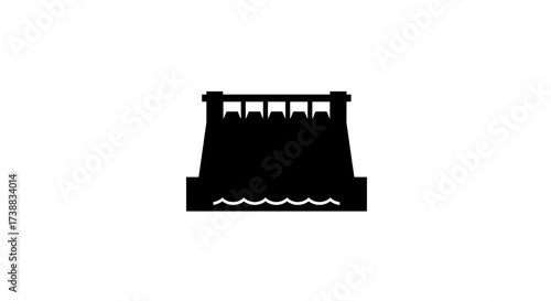 A silhouetted illustration of a concrete dam with water flowing below, against a white background.