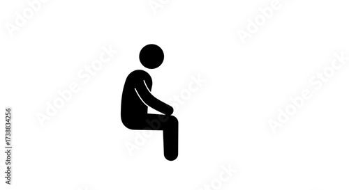 A simple black stick figure sits, appearing to be resting or contemplating something.