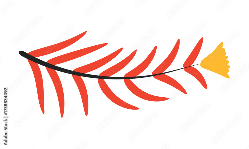 Obraz premium Orange Yellow Abstract Doodle Botanical Tree Leafy Floral Branch Petal Summer Spring Decorative Illustrator Art