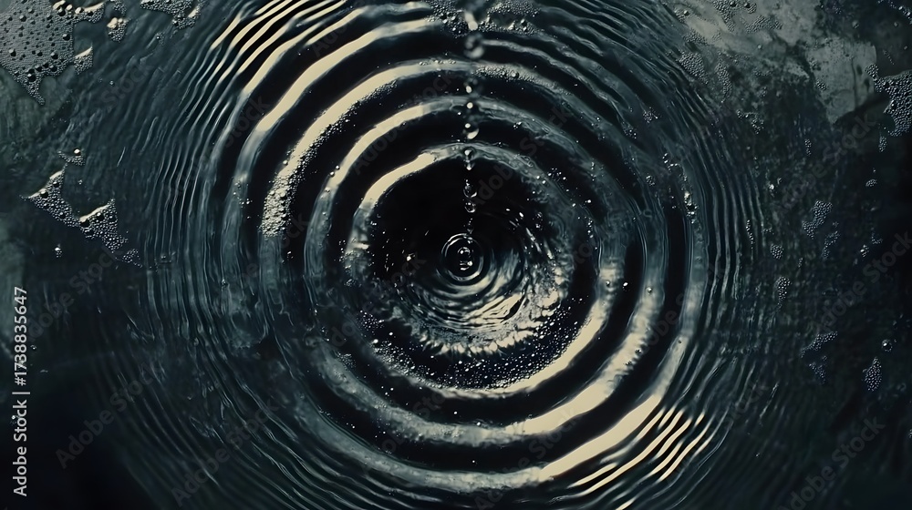 Obraz premium Droplet falling into dark water causing ripples and ring waves effect