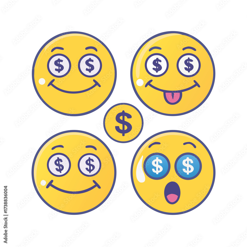 Fototapeta premium Diverse Cartoon Eye Expressions Collection Conveying Various Emotions and Financial Interest with Dollar Sign Symbols Included Showing a Variety of ... See More