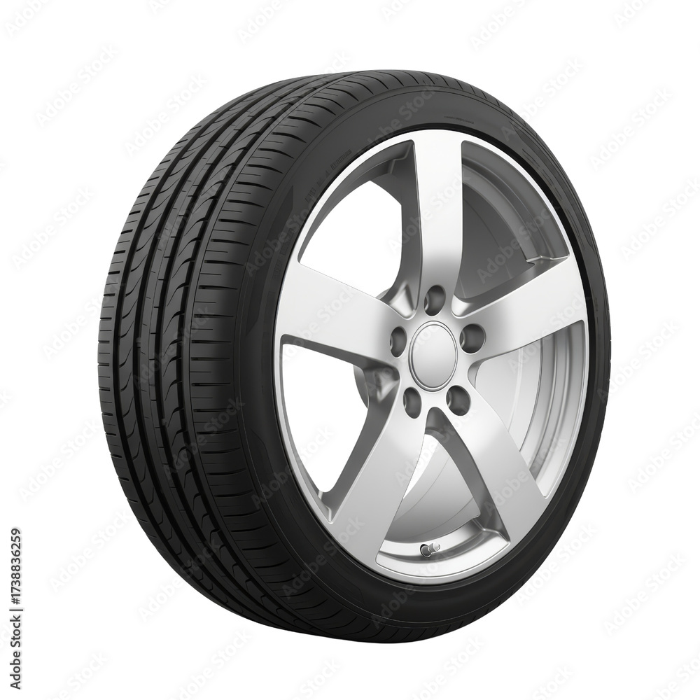Obraz premium Sleek silver alloy wheel coupled with a precision engineered tire for superior performance
