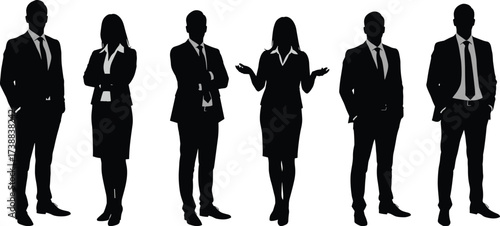 Business team silhouette, professional people in formal wear, corporate teamwork concept, leadership and partnership illustration for office presentation design