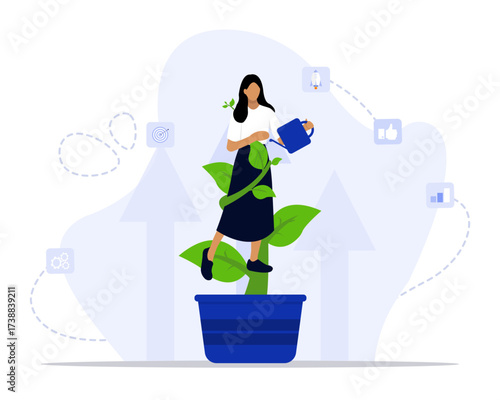 Personal growth concept illustration. Suitable for landing page, ui, web, App intro card, editorial, flyer, and banner.