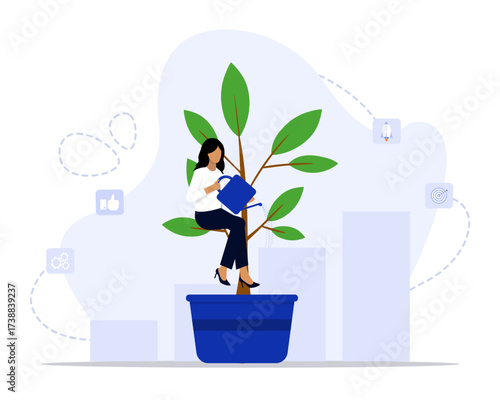 Personal growth concept illustration. Suitable for landing page, ui, web, App intro card, editorial, flyer, and banner.