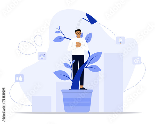 Personal growth concept illustration. Suitable for landing page, ui, web, App intro card, editorial, flyer, and banner.