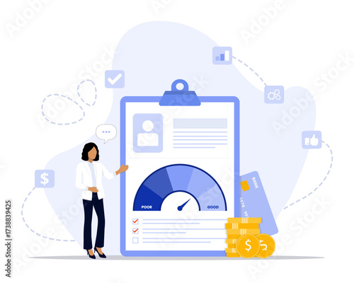 Credit assessment concept illustration. Suitable for landing page, ui, web, App intro card, editorial, flyer, and banner.