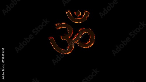 Om ॐ text on black background with fire effect, Om is the most important symbol in Hinduism.