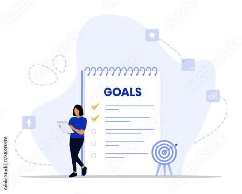 Personal goals concept illustration. Suitable for landing page, ui, web, App intro card, editorial, flyer, and banner.