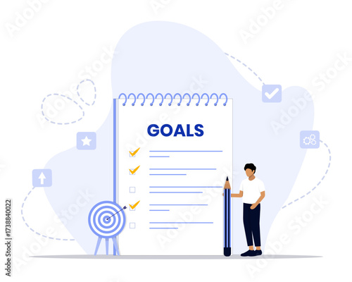 Personal goals concept illustration. Suitable for landing page, ui, web, App intro card, editorial, flyer, and banner.
