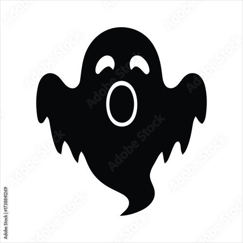 Scary black ghost silhouette with open mouth isolated on white background