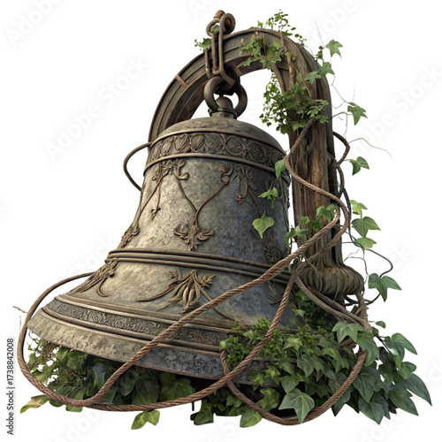 Mystical bell entwined with ivy and rope, evoking a sense of history, fantasy, and adventure. Ideal for book covers, game design, and themed events