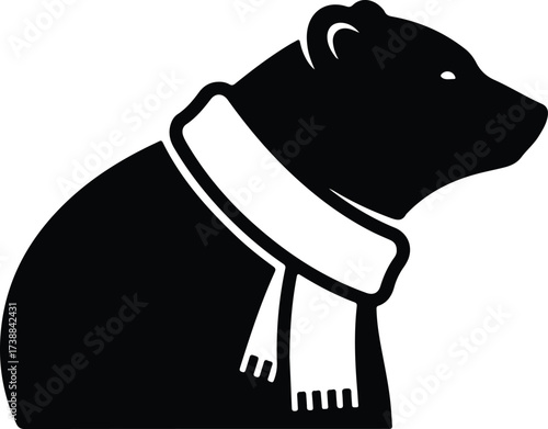 Vector silhouette bear wearing a scarf winter illustration