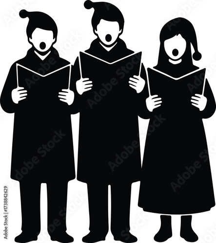 Vector silhouette christmas carolers singing holiday song illustration