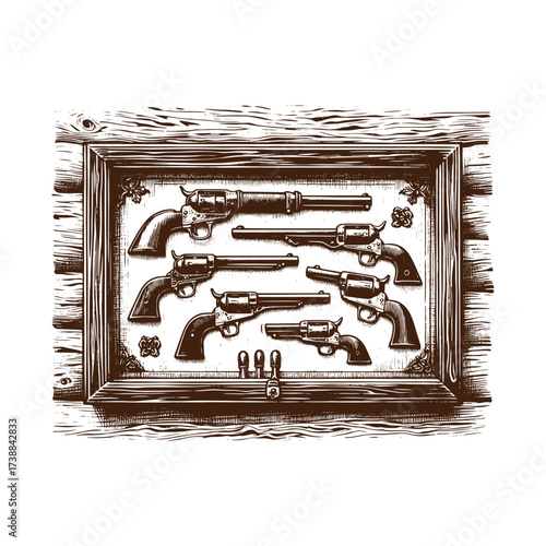 Vintage Revolver Collection in Wooden Display Case