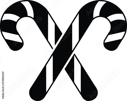 Vector silhouette crossed candy canes simple christmas illustration
