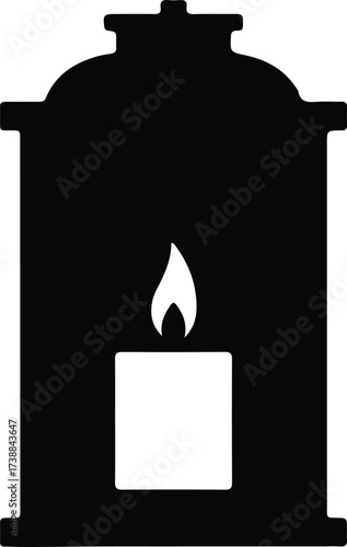 Vector silhouette lantern with candle flame simple design illustration