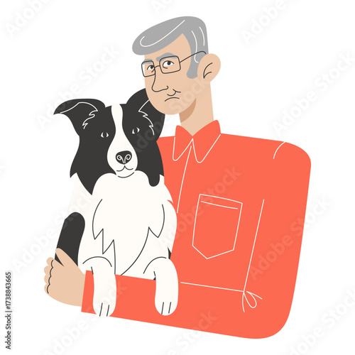 Man holding a black and white dog