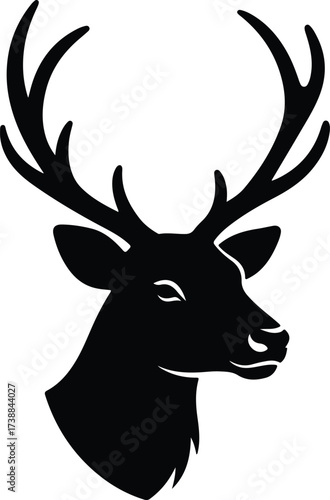 Vector silhouette of a majestic deer head with antlers illustration