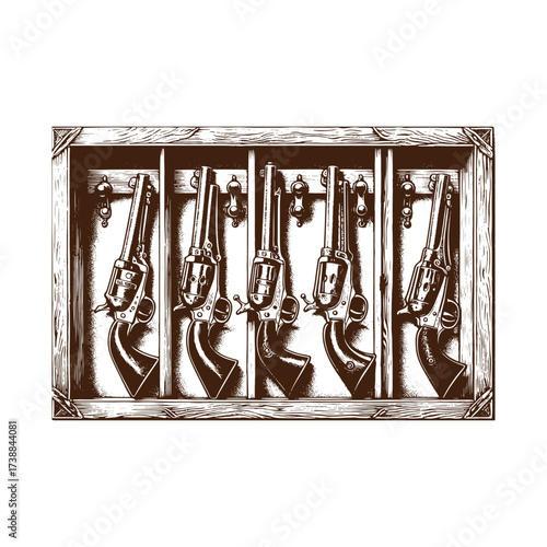 Vintage Revolver Collection in Wooden Display Case