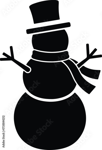 Vector silhouette of a snowman with a top hat illustration