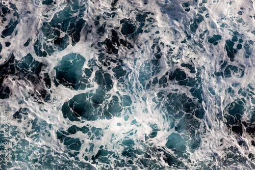 Ocean water background. Top view of awesome foamy water. Can be used in covers, packaging, posters, textures, cards, art and design projects. Stunning vector illustration.