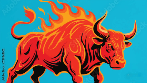 Fiery Hot Wild Bull Illustrator Artwork Banner Background Design Template 