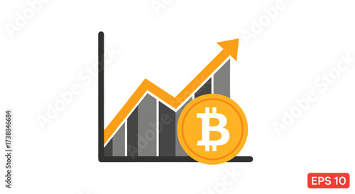 Bitcoin cryptocurrency value increase with growth graph chart vector illustration.