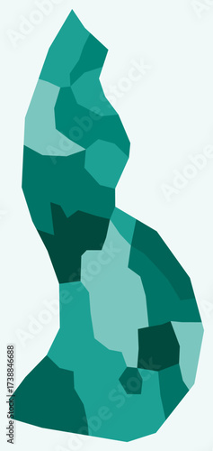Map of Liechtenstein with regions. Just a simple country border map with region division. Teal color palette. Blank Liechtenstein shape with administrative division. Vector illustration.