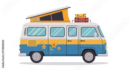 Colorful Vintage Camper Van Illustration for Travel and Adventure