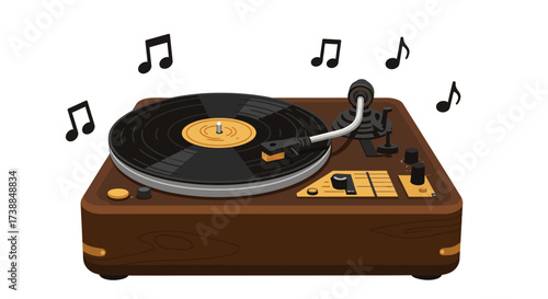 Vintage Vinyl Classic Turntable with Musical Notes
