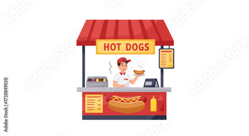 Hot Dog Stand with Chef Serving Food Illustration