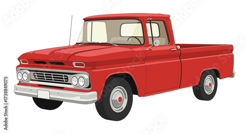 Red classic pickup truck with a retro design for a vintage vibe