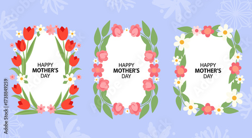 Beautiful floral frames celebrating mothers day with heartfelt greetings.