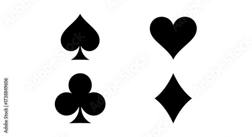 Card Suits Spade Heart Club Diamond Symbols on White Background.