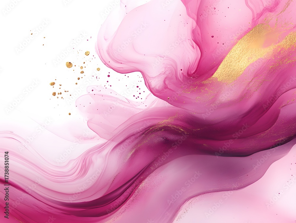 Fototapeta premium Abstract Pink Gold Ink Wash Painting Swirls