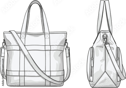 Handbag, fashion accessory, leather bag, stylish purse, tote design, shoulder strap, modern handbag, women’s fashion, retail product, cad drawing flat vector illustration