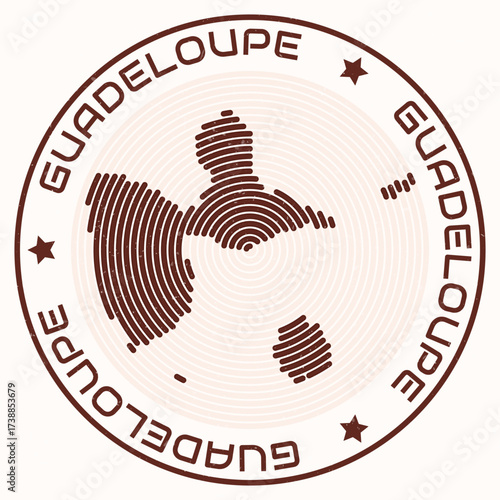 Guadeloupe map with round title. Country shape rings. Guadeloupe text around the country boundary shape. Modern vector illustration.