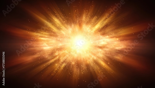 Fiery, radiant burst of energy, glowing bright against a dark background, with swirling light