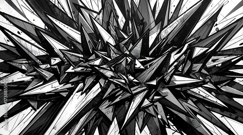 Abstract lines and shapes forming a chaotic, aggressive pattern of sharp spikes.
